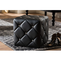 Baxton Studio 1710-Black Stacey Modern and Contemporary Black Faux Leather Upholstered Ottoman